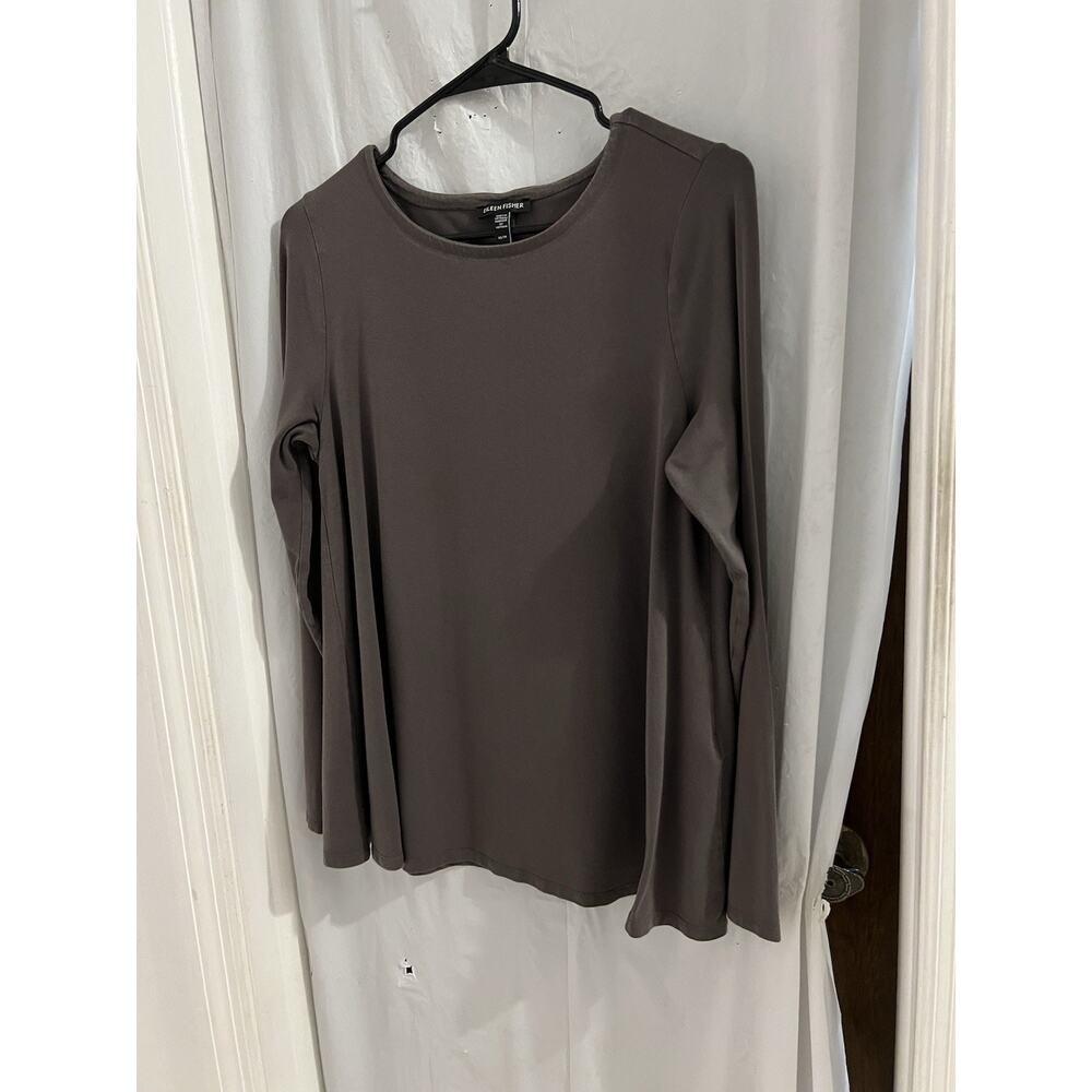 EILEEN FISHER Top XS Lyocell Stretch Jersey Melange Long Sleeve Brown Xs
